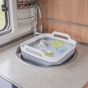 Skládací mycí miska nádobí s odtokovým uzávěrem. Vhodná pro karavany , chaty či stanování.