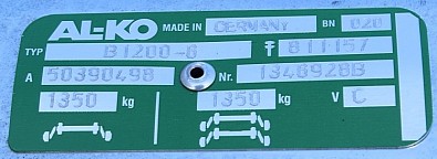 štítek nápravy B1200-6 pro přívěsy 1350kg
