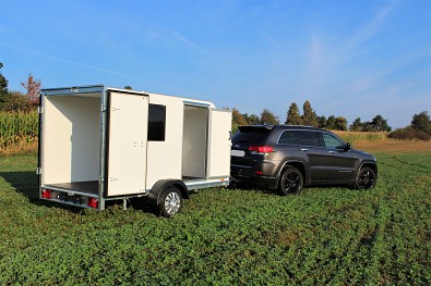  Malý nebrzděný skříňový přívěs od Tanatech s úpravou minikaravan, Tomplan TFS 320S.00 320x150x150 750kg