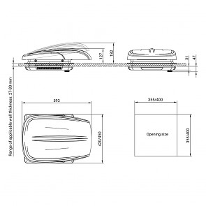 Střešní okno DeLuxe 400x400 mm černé ( kouřový ) s ventilátorem výkres