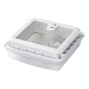 Střešní okno 280x280 mm bez permanentního větrání, průhledné s ventilátorem spodní pohled