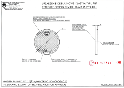 Odrazka 61mm oranžová samolepící výkres