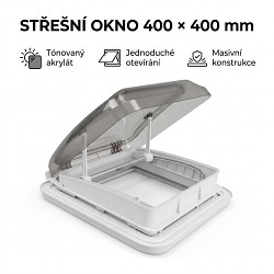 Střešní okno do karavanu 400 × 400 mm – tónované s roletou a moskytiérou